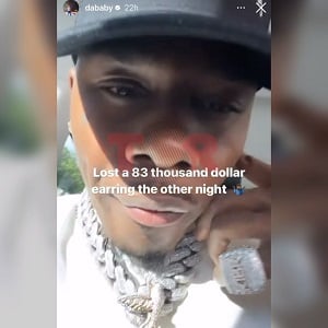DaBaby said he lost his $83000 earring last night