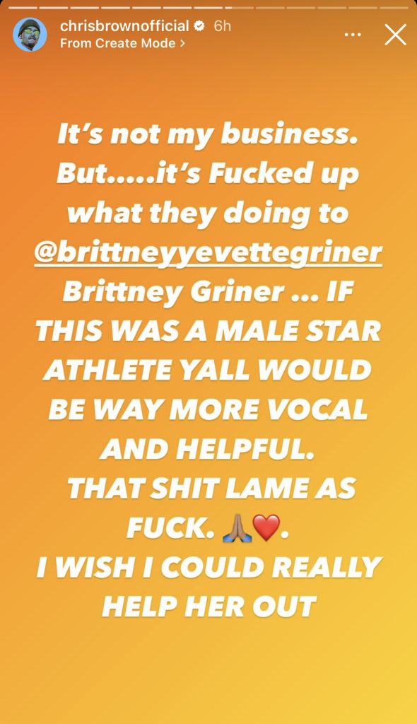 Chris Brown says Brittney Griner doesn't get enough support to be freed