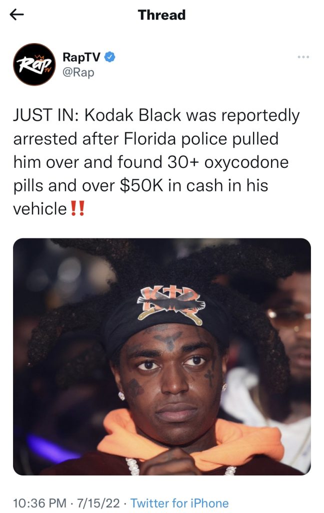Kodak Black allegedly arrested for drug possession in Florida 