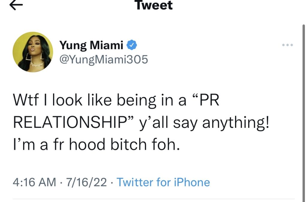 Yung Miami denies being in relationship with Diddy for publicity 