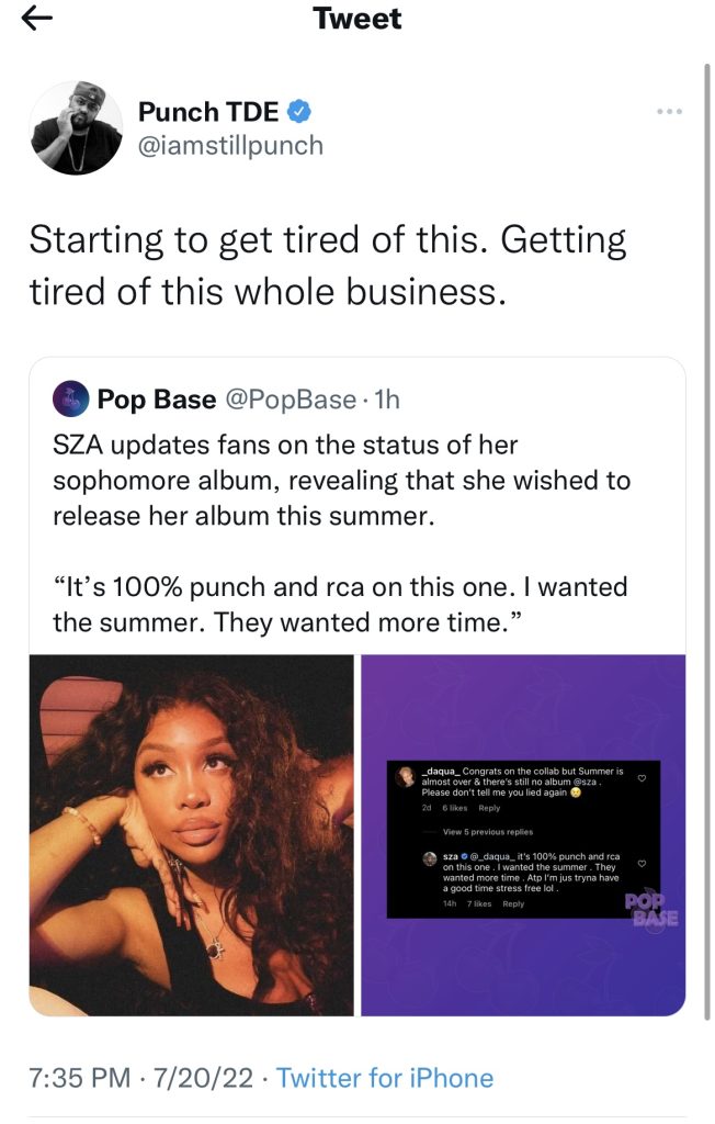 SZA says TDE and RCA delayed her album
