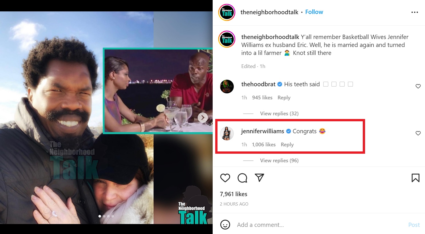 Jennifer Williams congratulates ex husband on his new marriage