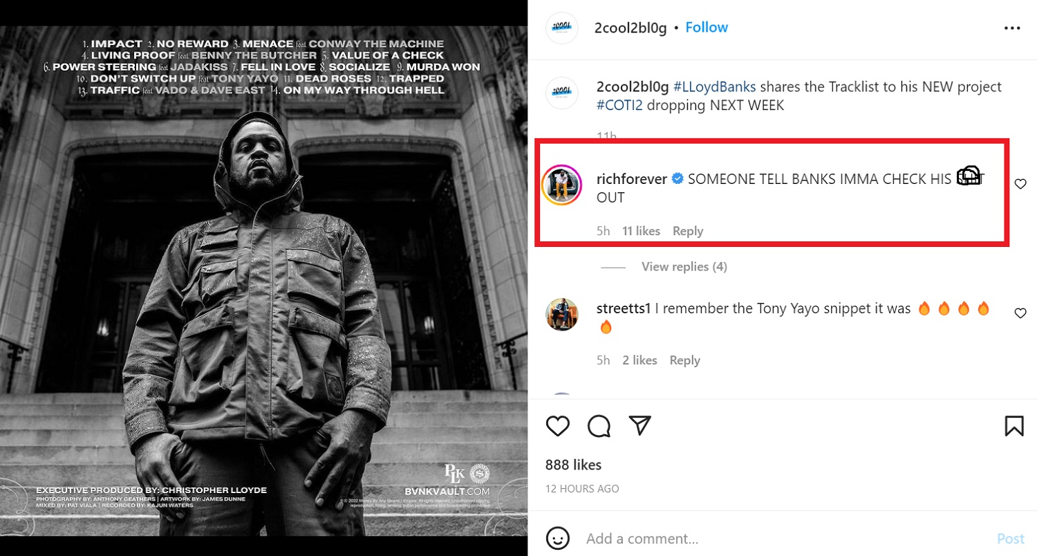 Rick Ross tells Lloyd Banks he will check his new project out