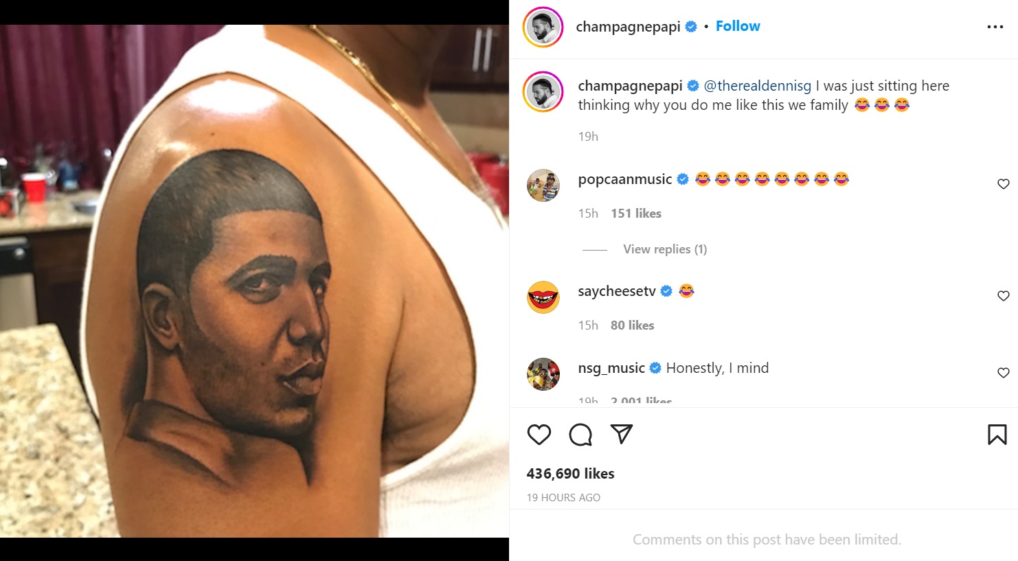 Drake criticizes the tattoo his father got of him on his arm