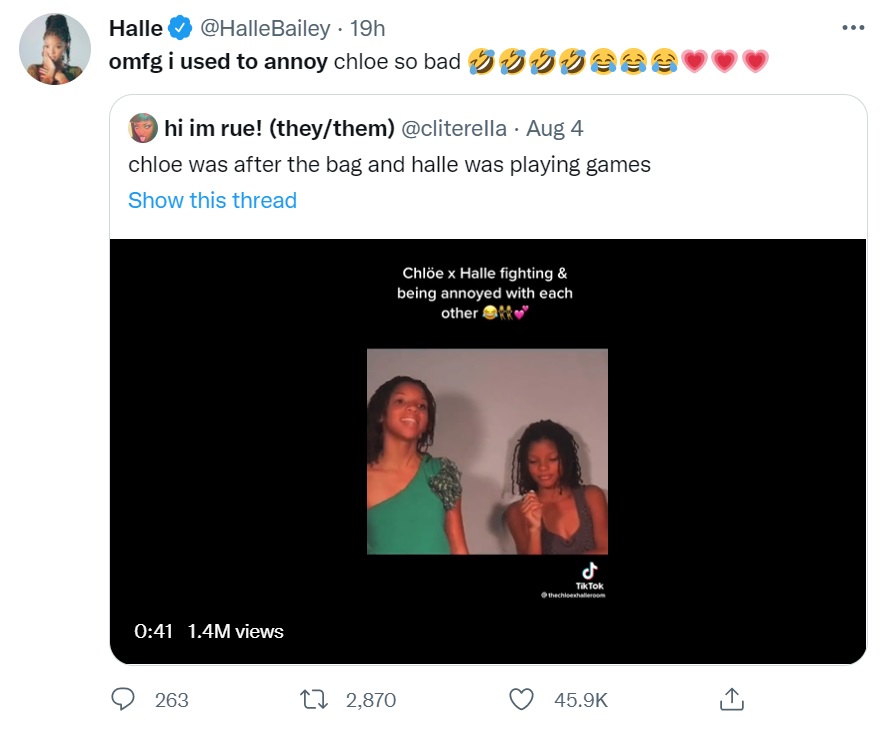 Halle Bailey responds to video of her and Chloe as kids
