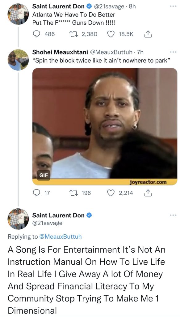21 Savage responds to fan who brought him his gun lyrics