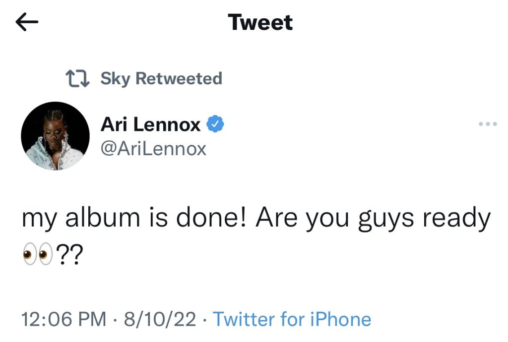 Ari Lennox says sophomore album is done
