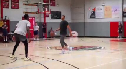 Russell Westbrook shouts GAME TIME as he misses his shot