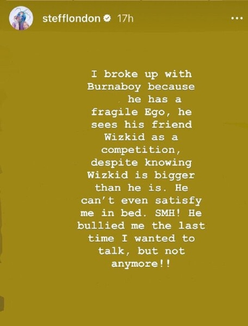 Stefflon Don explains why she broke up with Burna Boy
