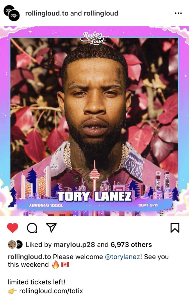 Rolling Loud Toronto adds Tory Lanez to lineup 
