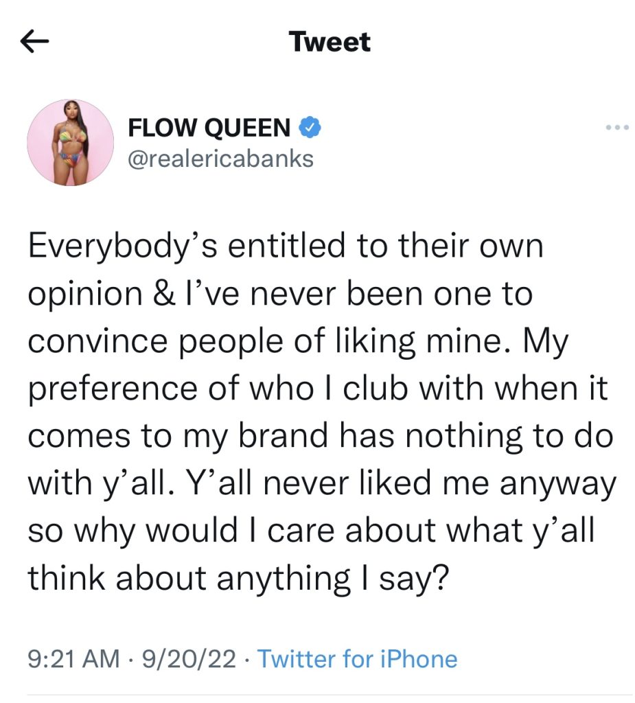 Erica Banks criticized for saying how women with her should look