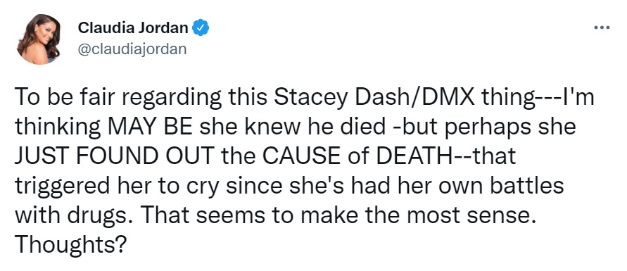 Claudia Jordan defends Stacey Dash's comments about DMX