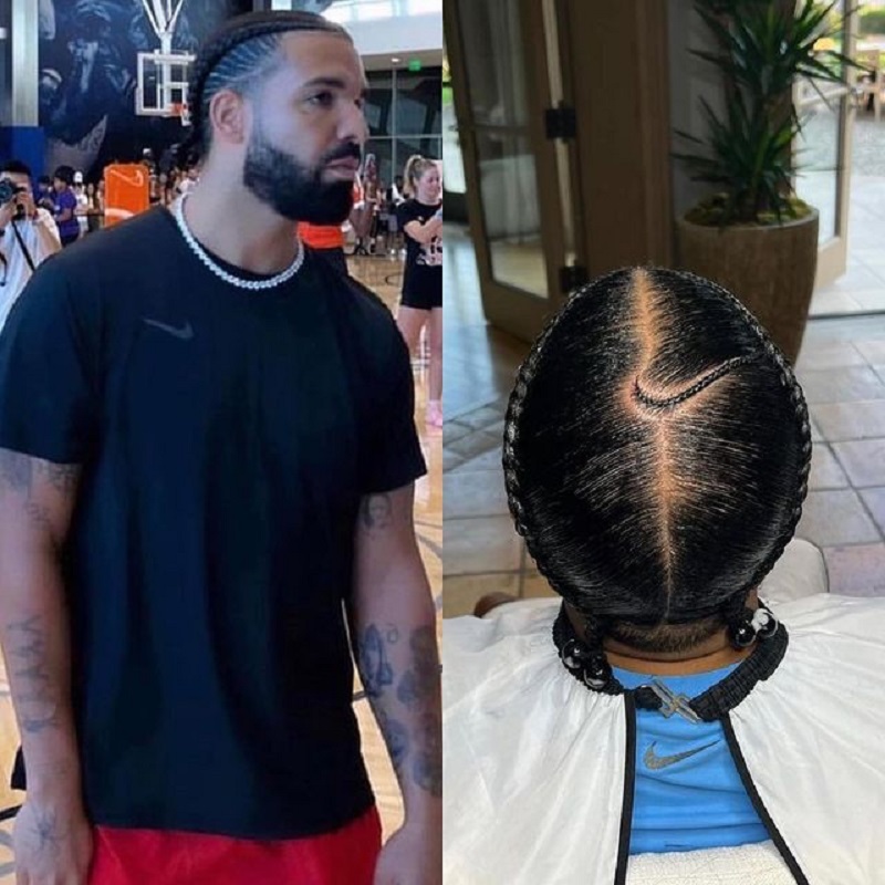 Drake gets the Nike logo braided onto his head