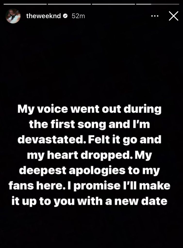 The Weeknd stops LA concert after voice goes out 