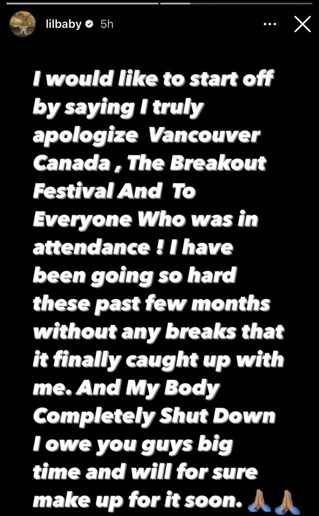 Lil Baby apologizes for canceling Breakout Festival performance