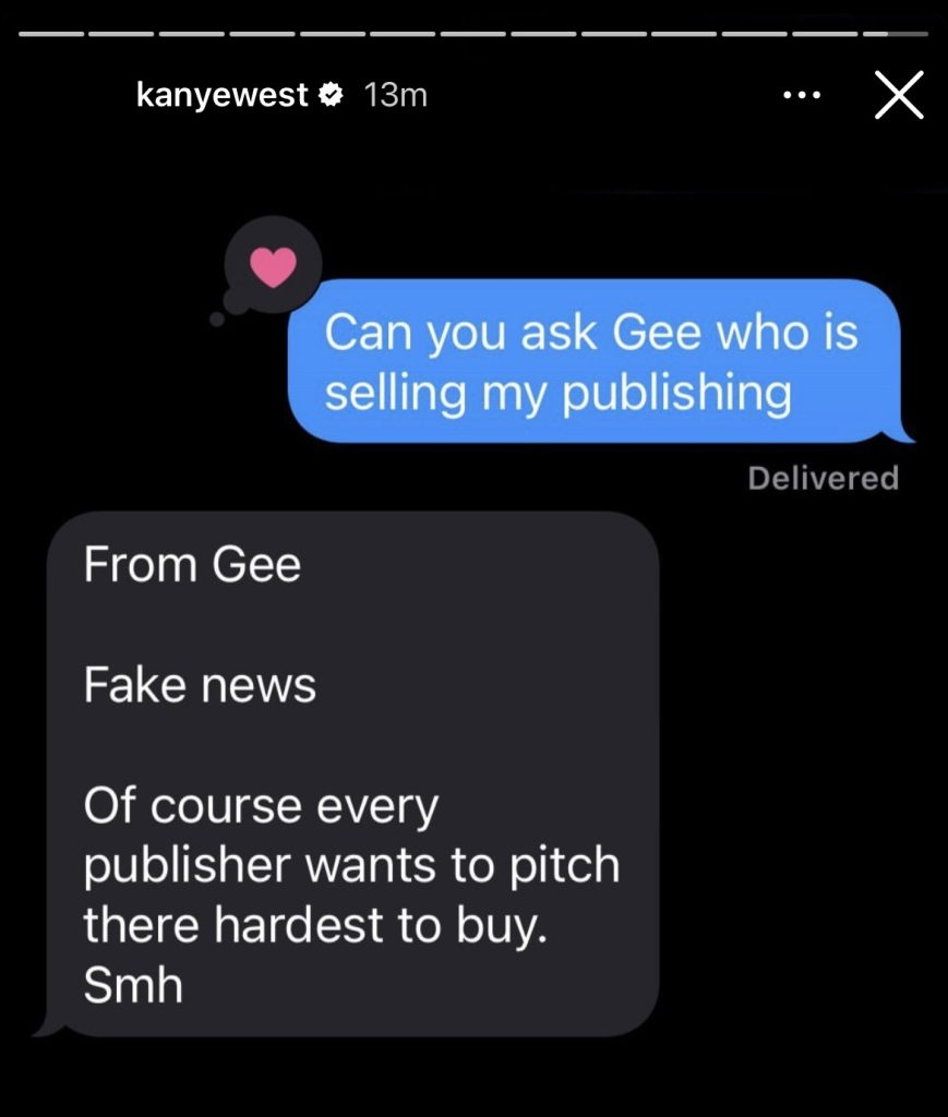 Kanye West denies that he's looking to sell music catalog 