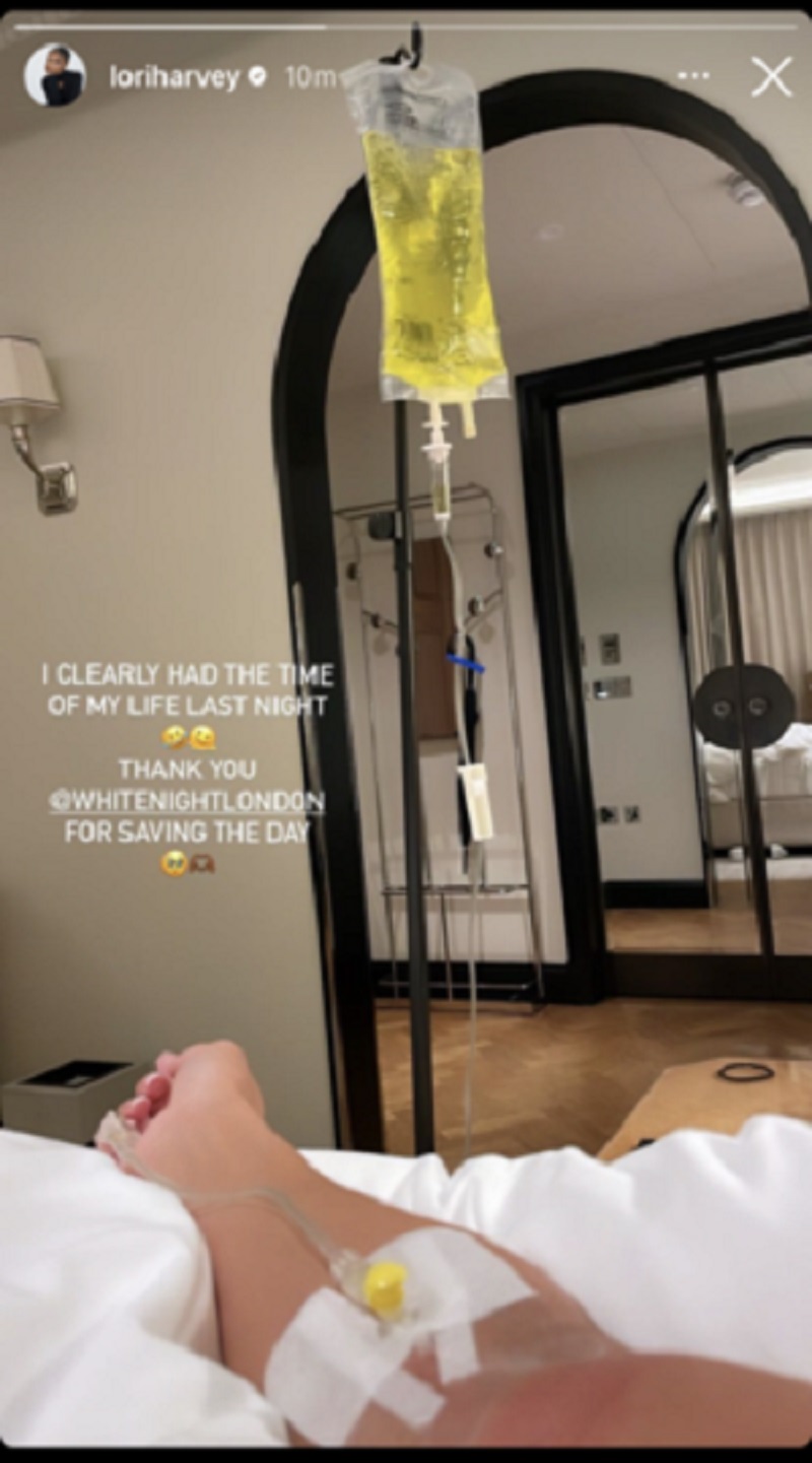 Lori Harvey shares photo of herself hooked to IV on her IG Story