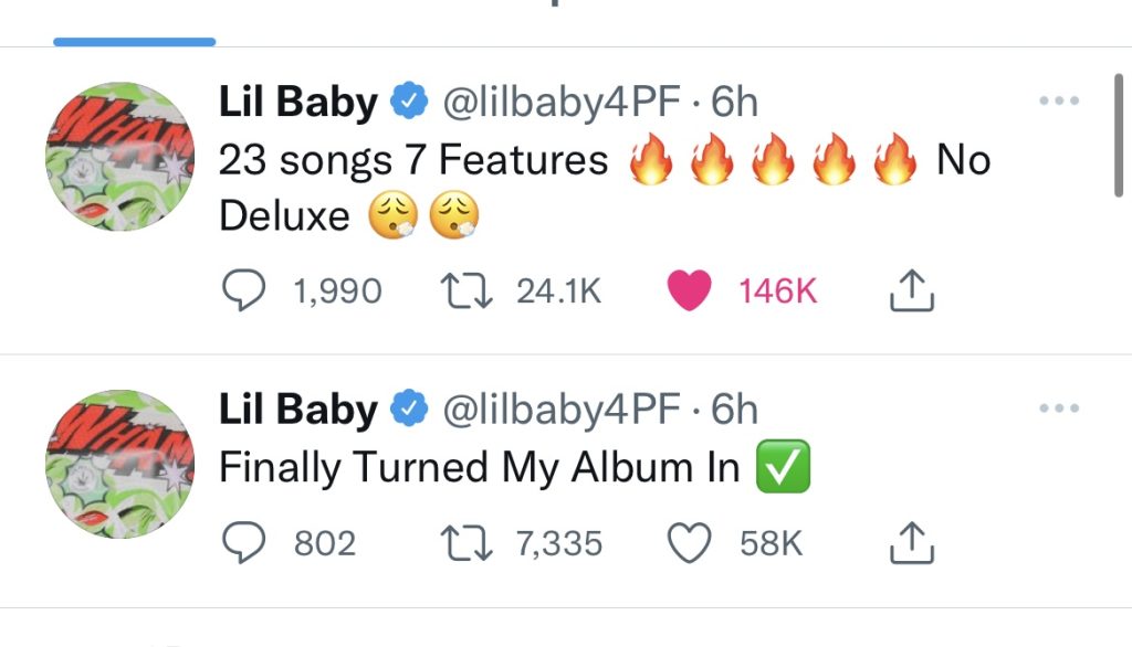Lil Baby says he’s turned in his new album