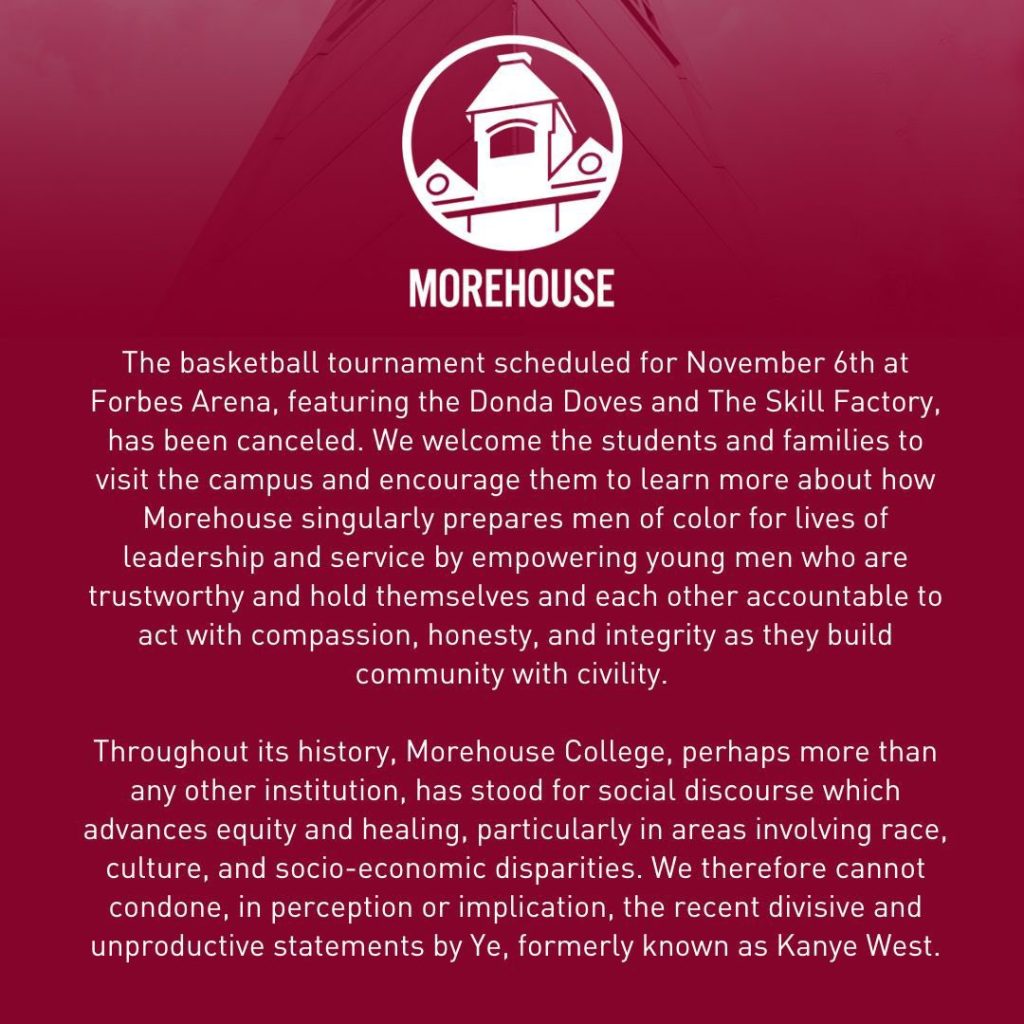 Morehouse College cancels tournament due to Kanye West