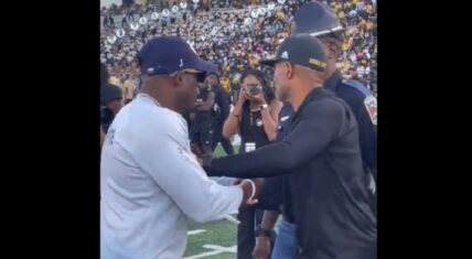 Deion Sanders shoves Eddie Robinson Jr after handshake