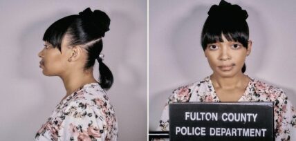 Monica dresses up as Left Eye's mugshot for Halloween