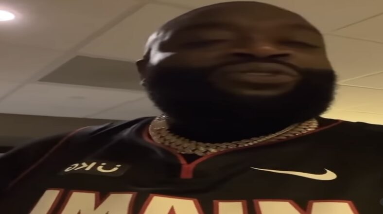 Rick Ross jokes about not fitting in bathroom stall at Heat game
