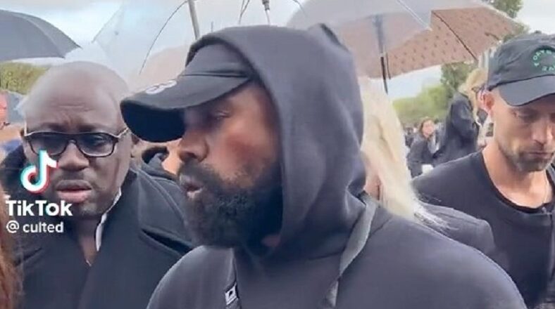 Kanye West's face looks bruised at Paris Fashion Week