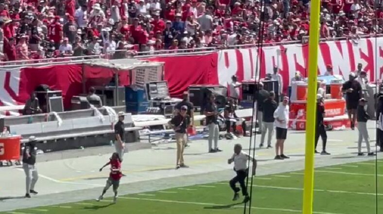 Kid gets tackled by security during Tampa Bay Bucs game