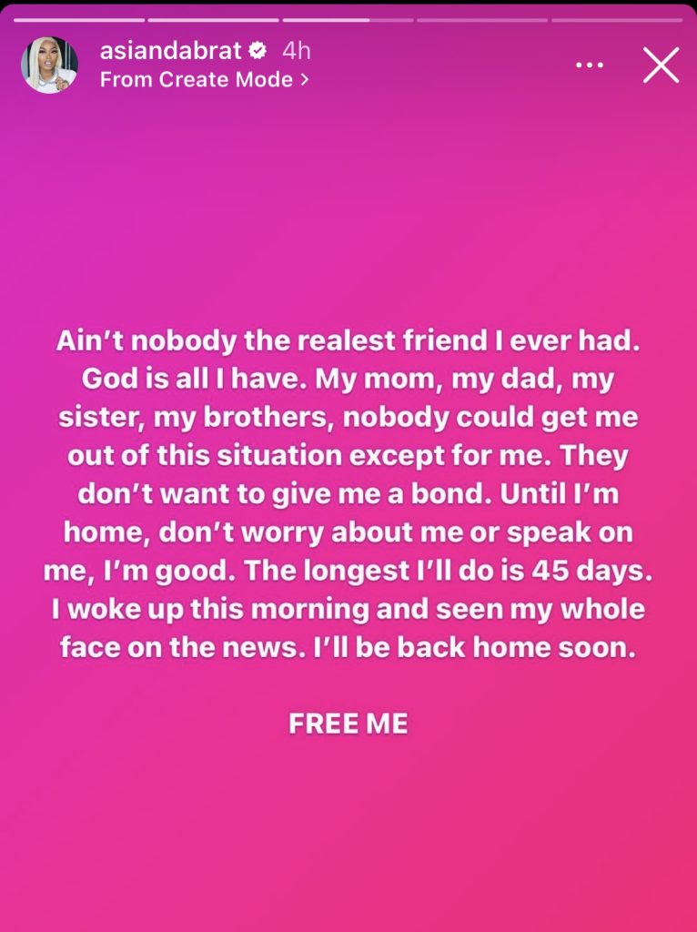 Asian Doll says she’ll be in jail for 45 days 