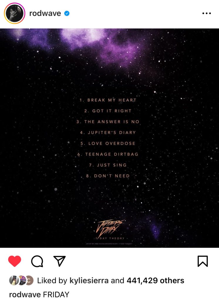 Rod Wave reveals “Jupiter’s Diary: 7 Day Theory” tracklist 