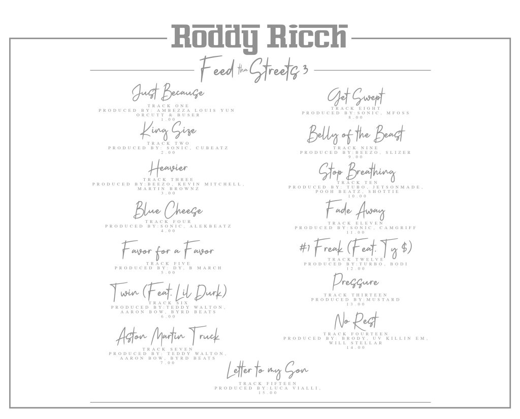 Roddy Ricch reveals "Feed Tha Streets 3" tracklist