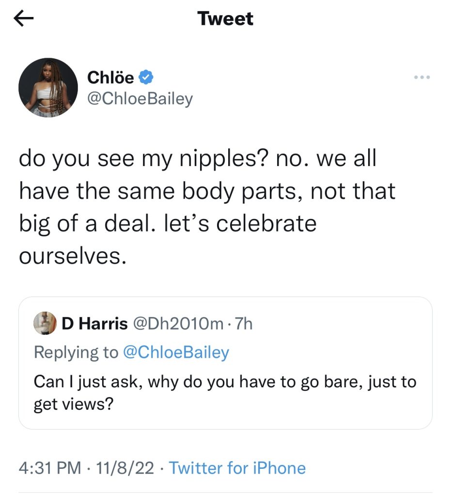 Chlöe Bailey responds to critic of her latest viral photo