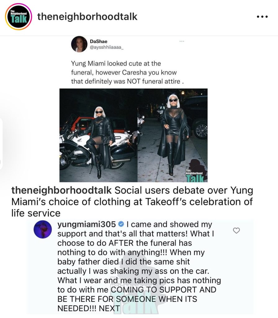 Yung Miami speaks on criticism about photos after Takeoff's funeral 