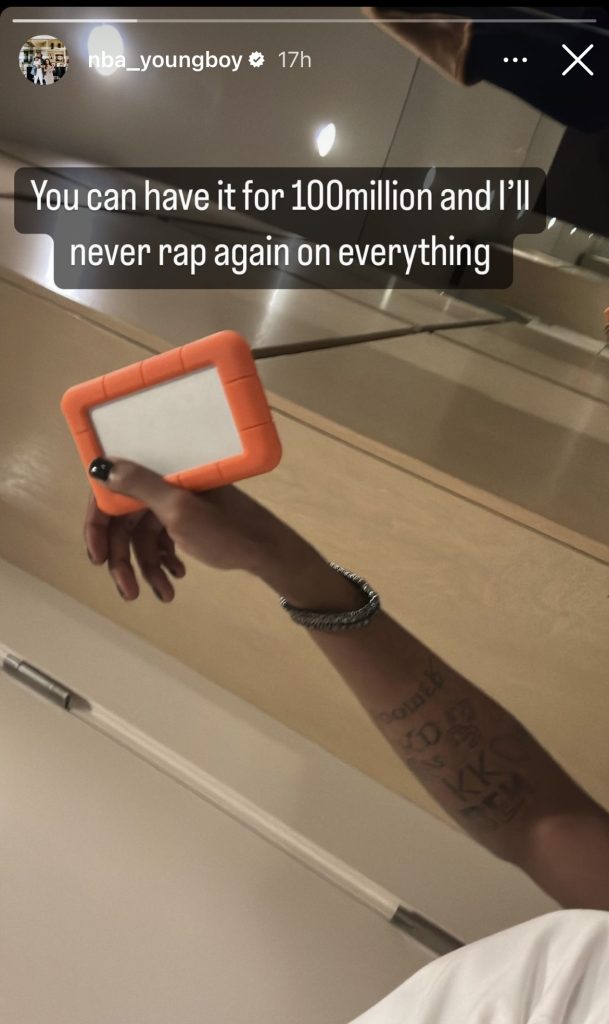 NBA Youngboy says he'll sell his music hard drive for $100 million