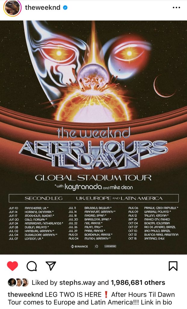 The Weeknd announces second leg of "After Hours Til Dawn" Tour