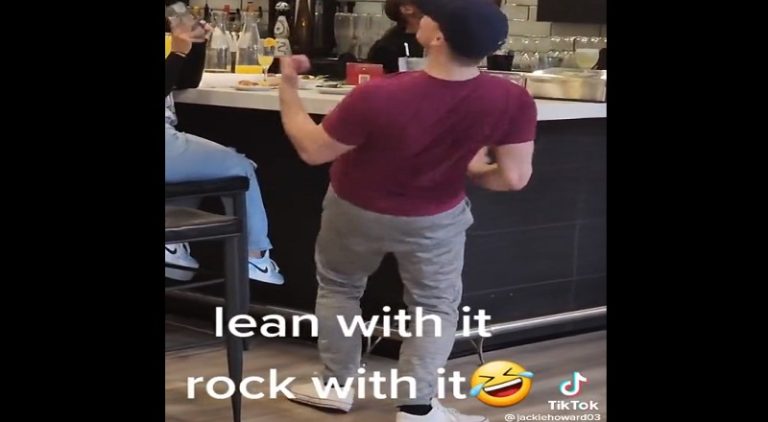 White guy dances to Lean Wit It Rock Wit It at the bar