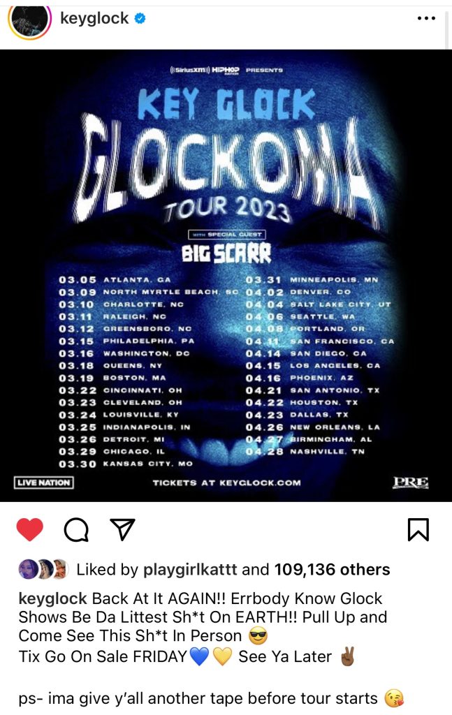 Key Glock announces “Glockoma” Tour coming in 2023 