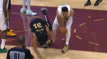 Ben Simmons body slams Jarrett Allen battling for the ball