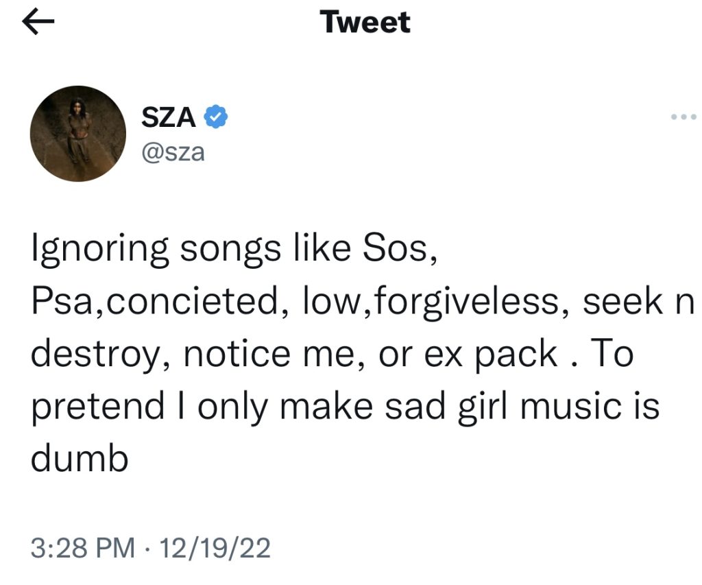 SZA says people think she only makes “sad girl music”