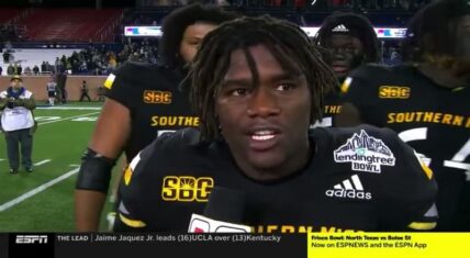 Frank Gore Jr tells his aunt to chill during ESPN interview