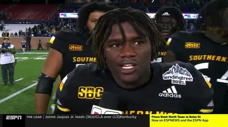 Frank Gore Jr tells his aunt to chill during ESPN interview