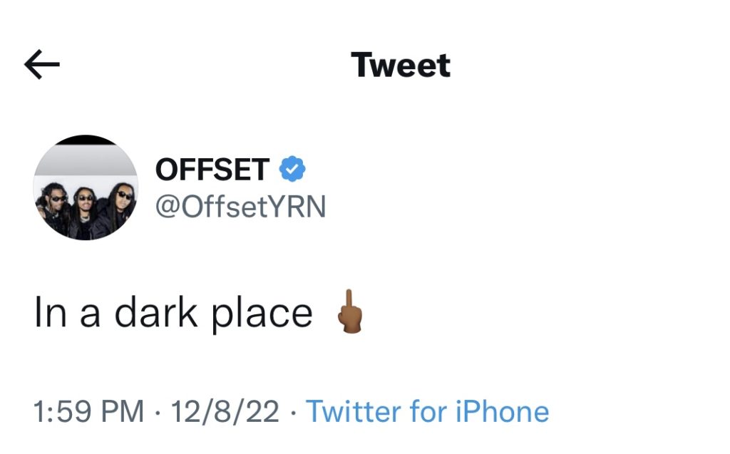 Offset says he's been in a dark place since Takeoff passing