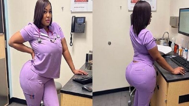 Nurse goes viral for her large backside in her nursing scrubs
