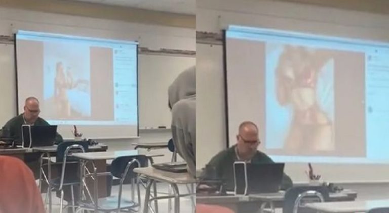 Teacher caught by class looking at girls on Instagram