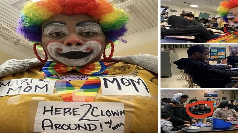 Mom goes to son's school dressed as a clown as punishment