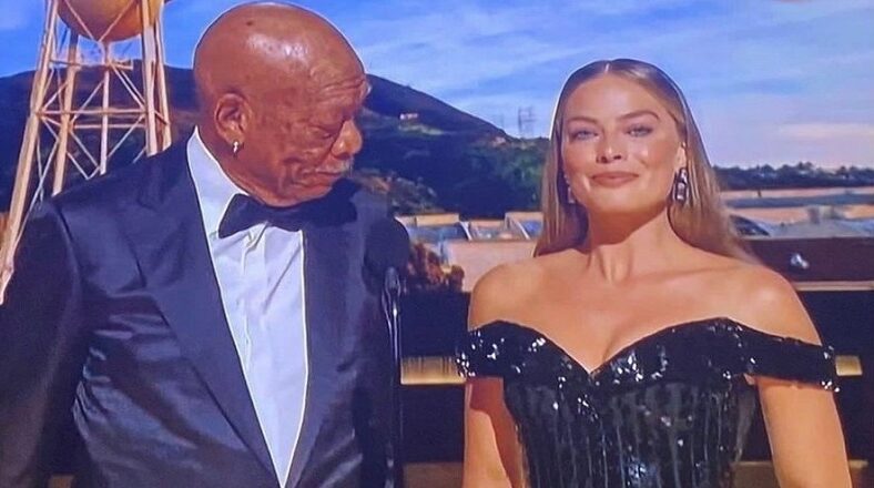 Morgan Freeman goes viral for looking at Margot Robbie's chest
