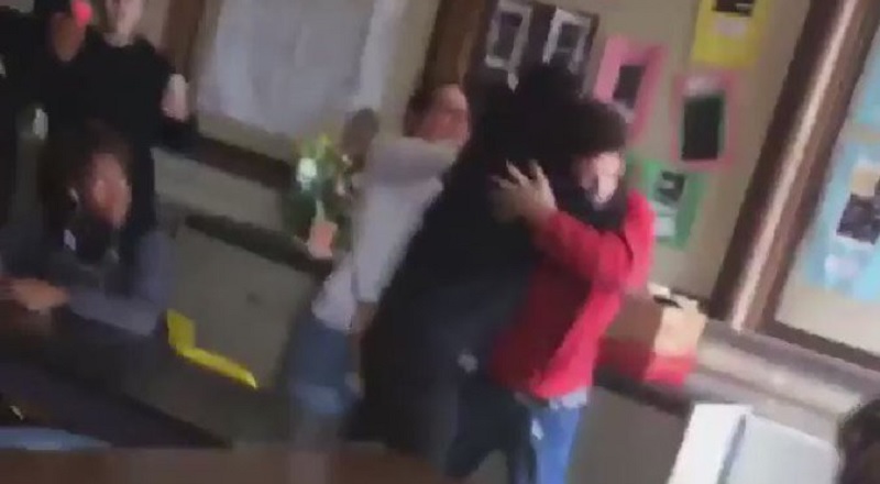 Student beats up his classmate for hitting their teacher