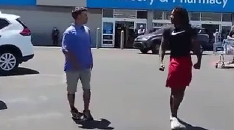 White man harasses Black man in Walmart parking lot