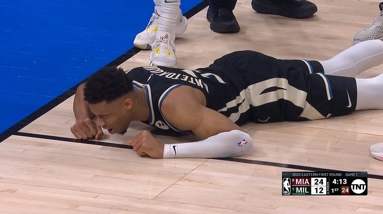 Giannis took hard fall to his back against Miami Heat