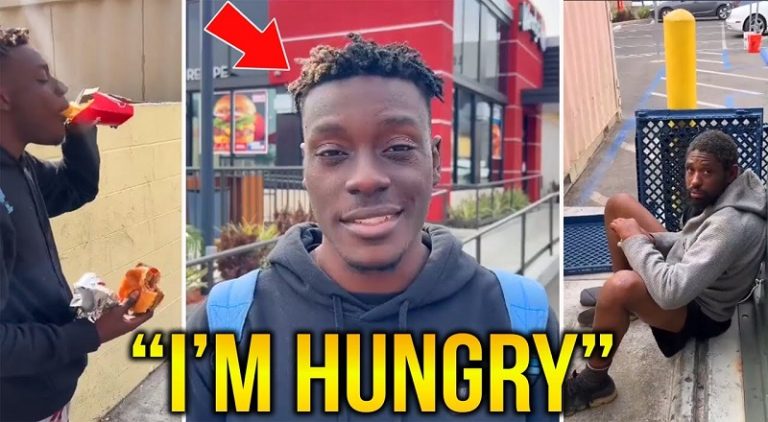 YouTuber buys homeless man food and eats it in front of him